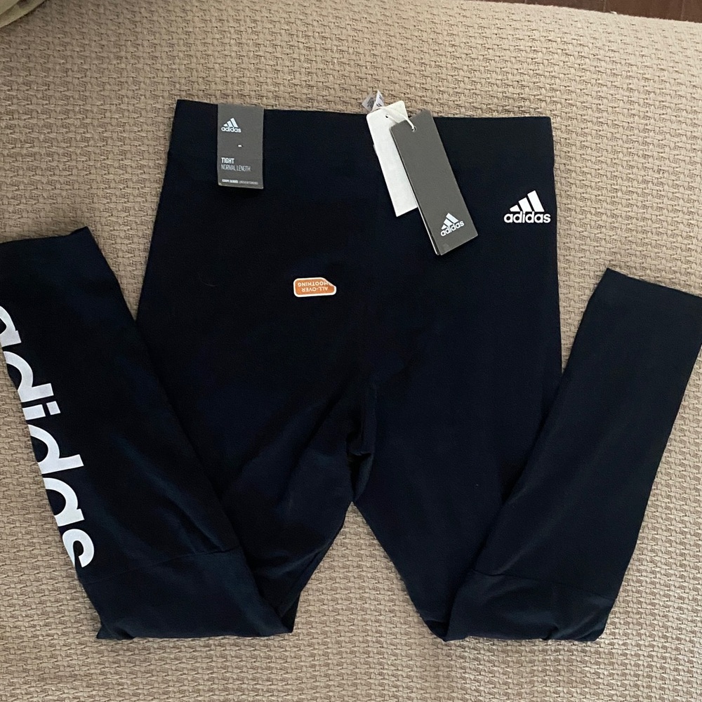 Adidas Women's Black Leggings with White Logo